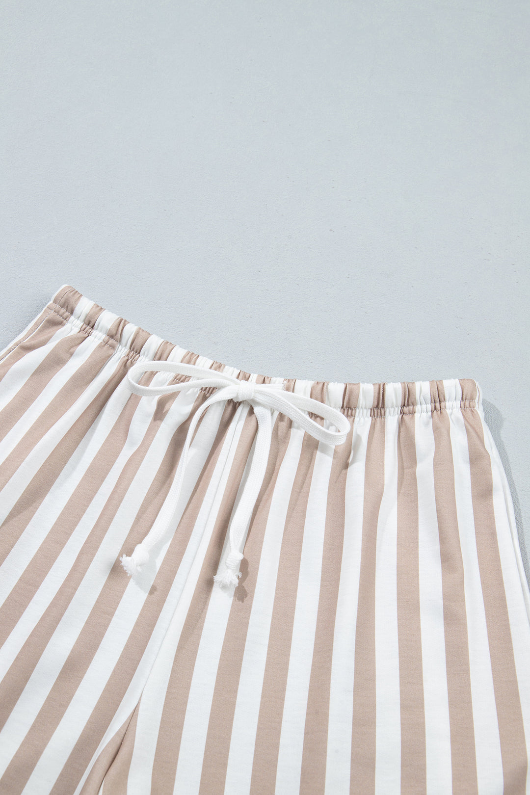Smoke Gray Striped Color Block Pullover Top Drawstring Shorts Set