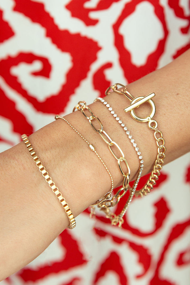 Rhinestone Geometric Plated 5-pcs Bracelet Set
