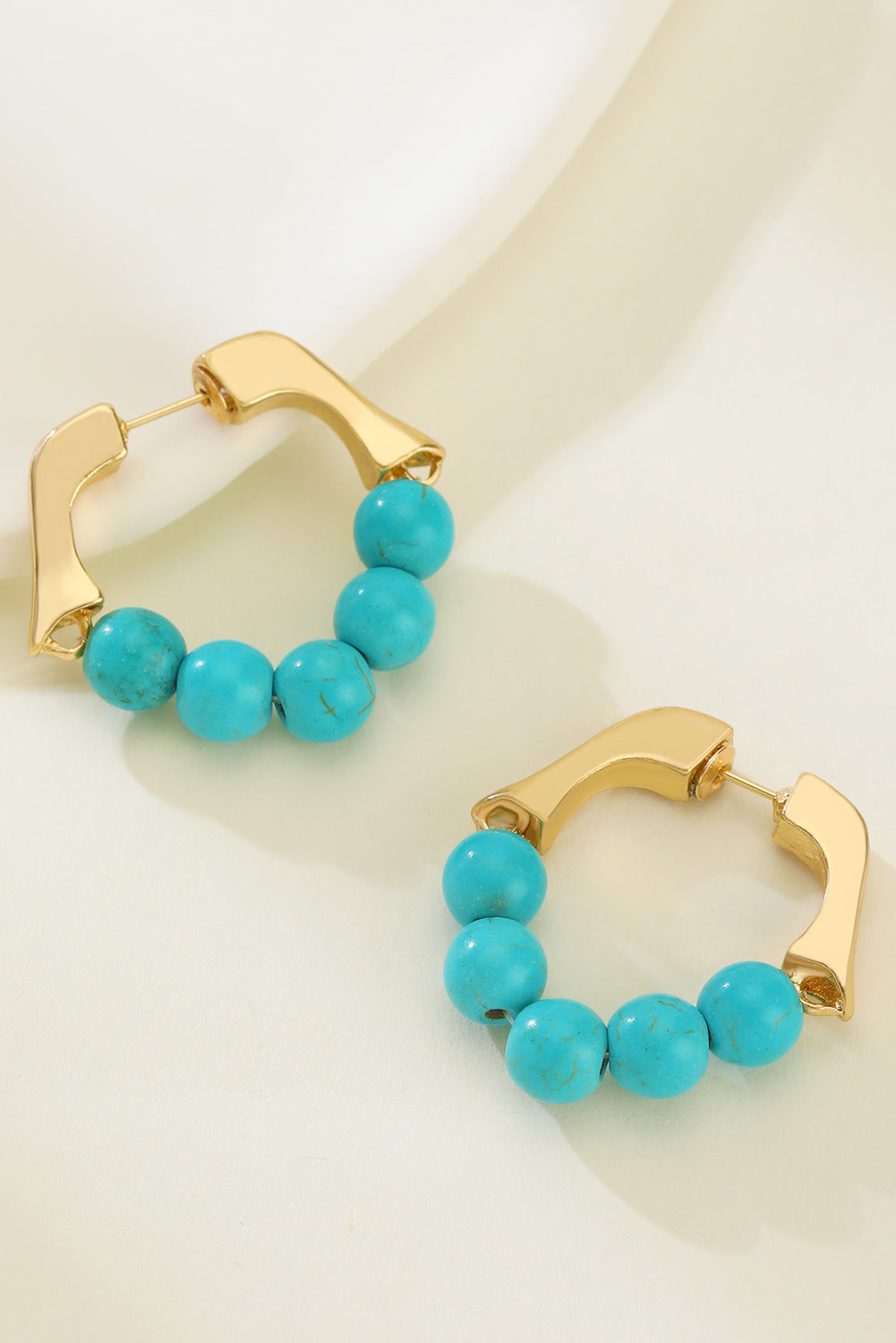 Turquoise Bead Plated Alloy Hook Earrings