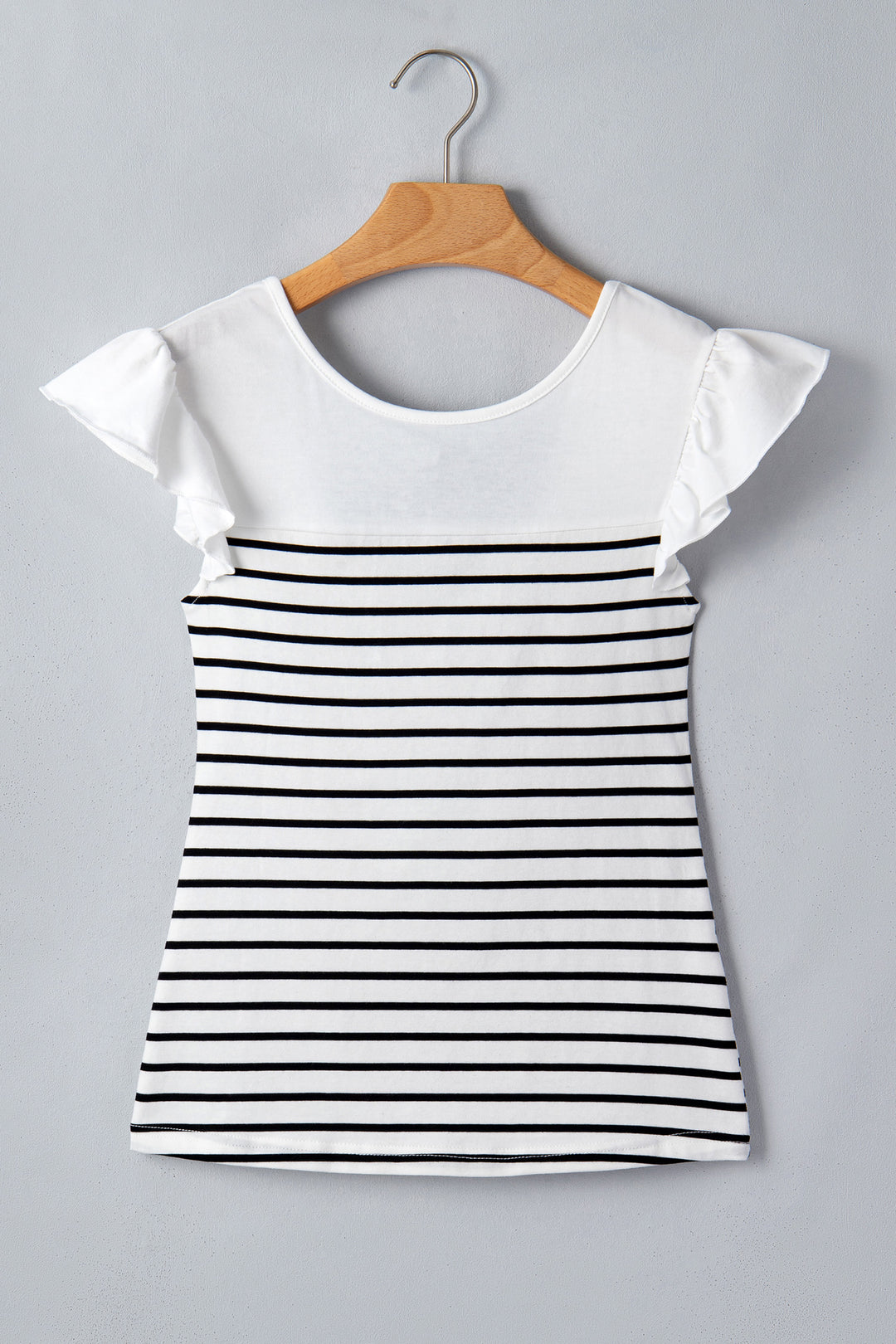 White Stripe Contrast Knot Back Ruffle Trim Tank Top