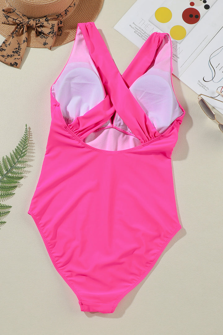 Deep V Neck Crossover Backless Ruched High Cut Monokini