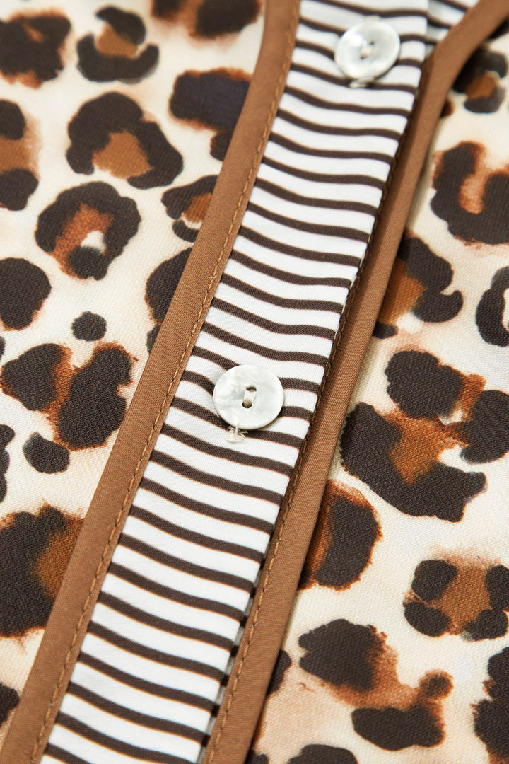 Leopard Print Striped Patchwork 3/4 Sleeve Loose Mini Dress