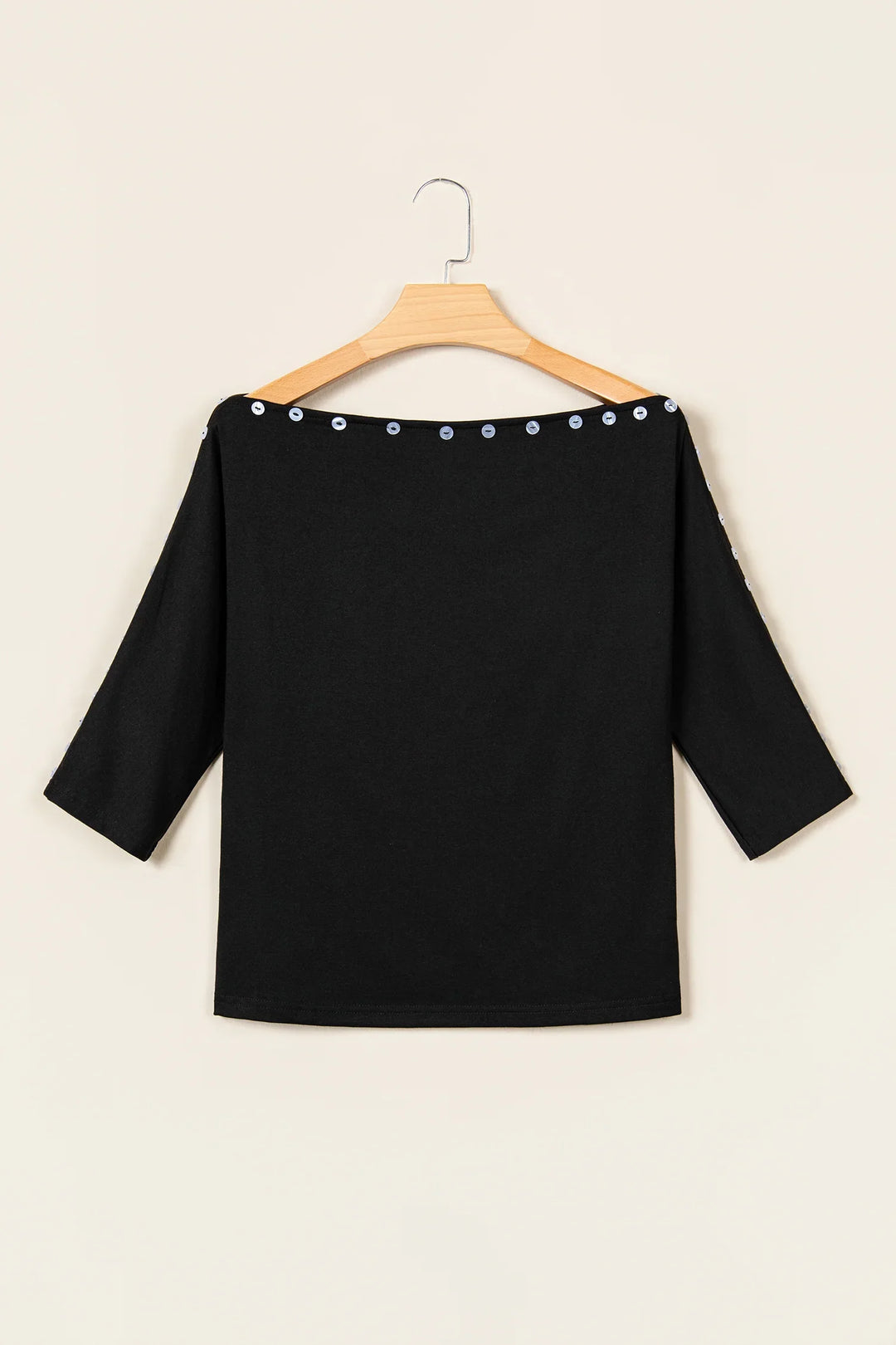 Black 3/4 Sleeve Button Detail Off Shoulder Top