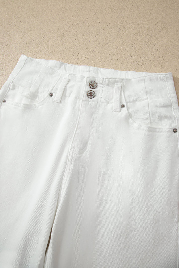 White 2-Button High Waist Wide Leg Jeans
