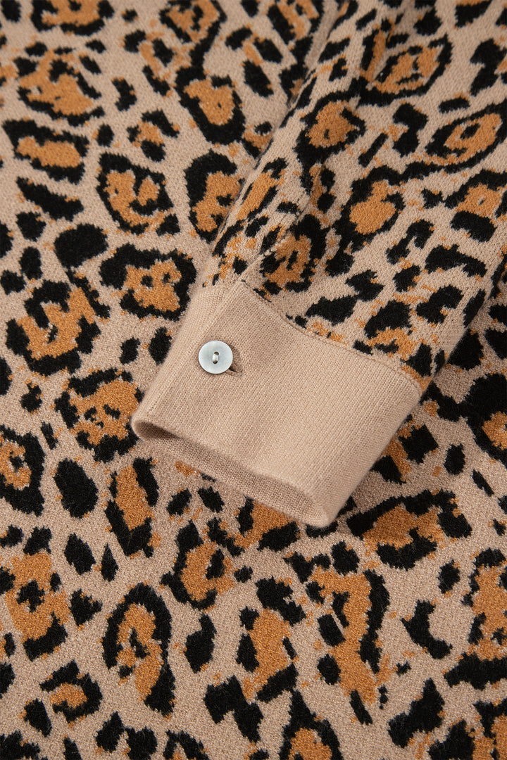 Brown Leopard Print Button-Up Long Sleeve Shirt Cardigans
