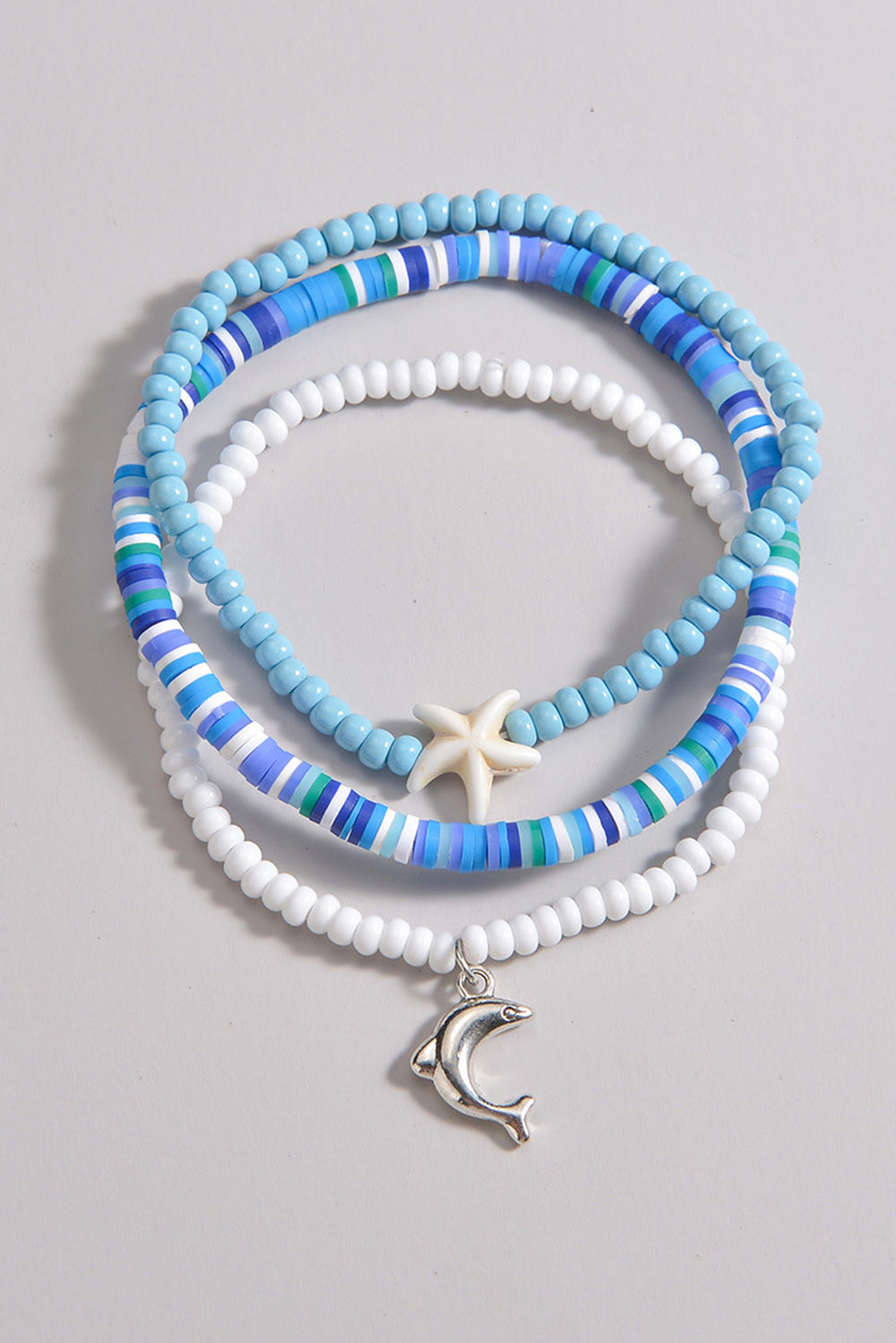 Dolphin Starfish Decor Beaded Three Layer Anklet