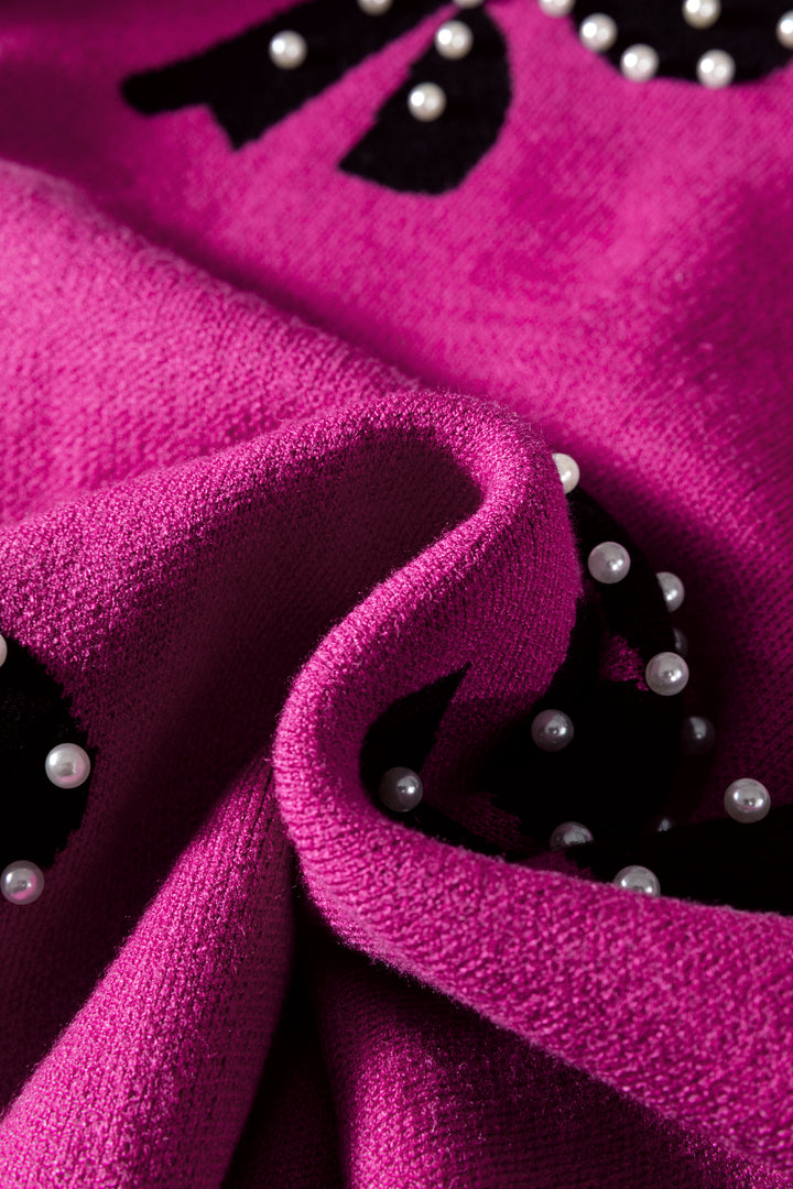 Pearl Embellished Bow Pattern Loose Sweater