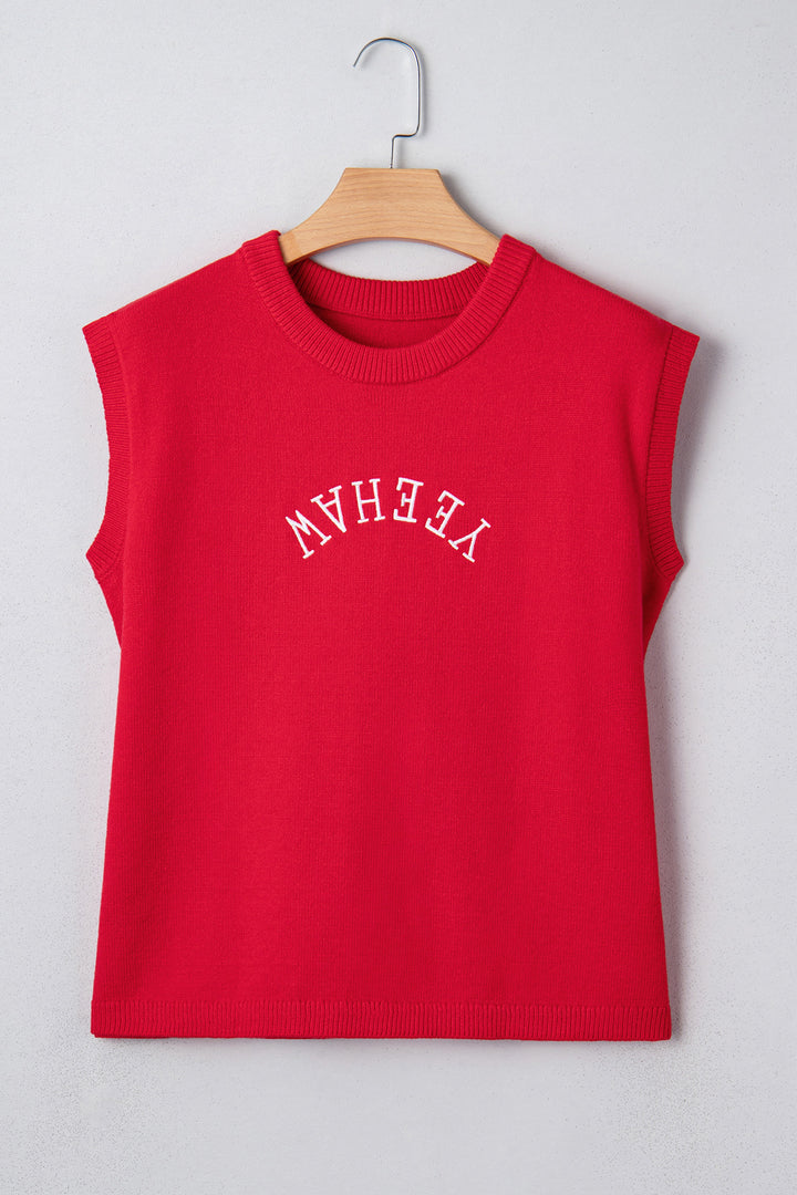 YEEHAW Embroidered Letter Loose Short Sleeve Sweater