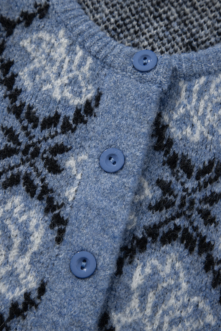 Dark Blue Short Sleeve Button Front Boho Knit Top Cardigan