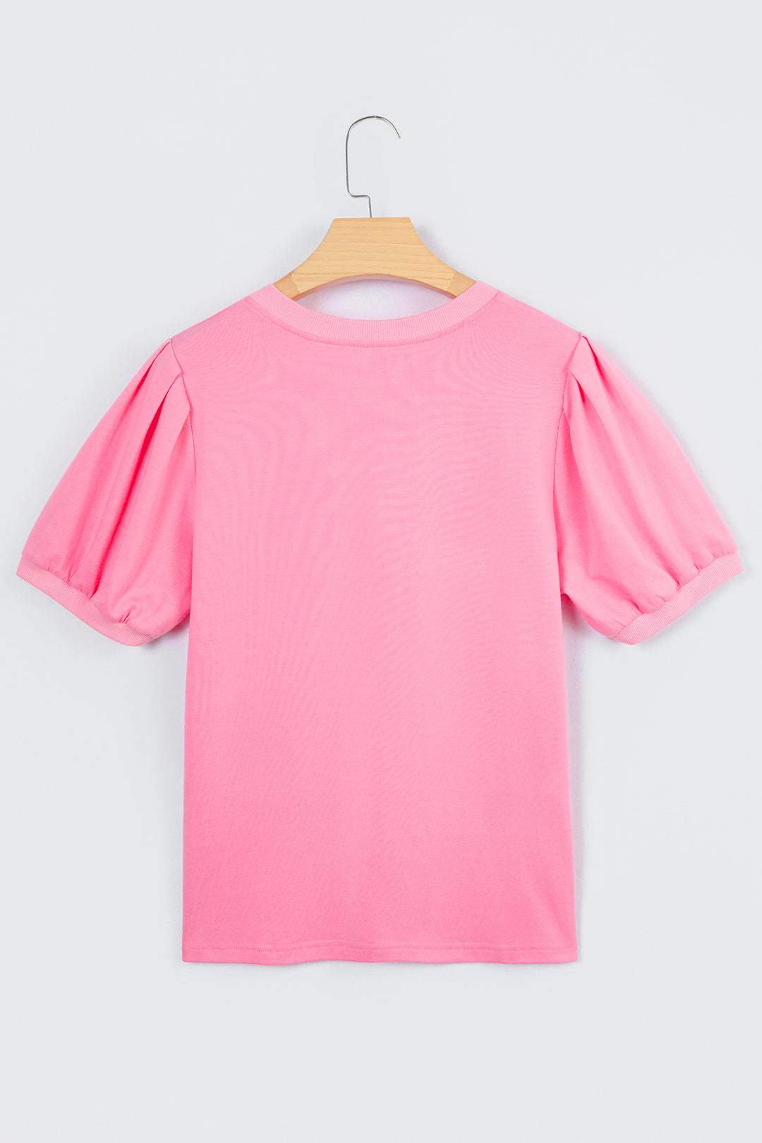 Solid Color V Neck Short Puff Sleeve Blouse