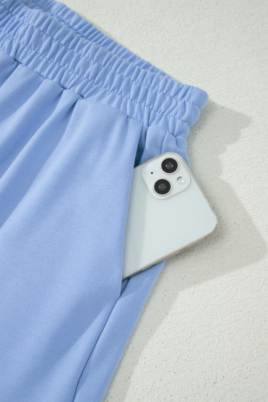 Sky Blue Half Zipped Ruffled Short Set