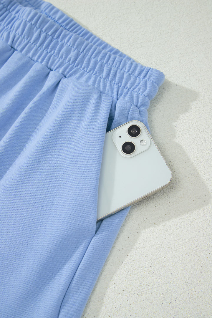 Sky Blue Half Zipped Ruffled Short Set