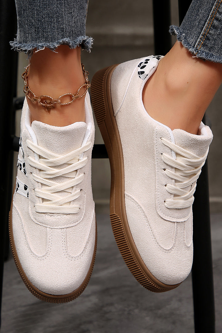 Suede Leopard Color Block Trim Lace-up Casual Shoes