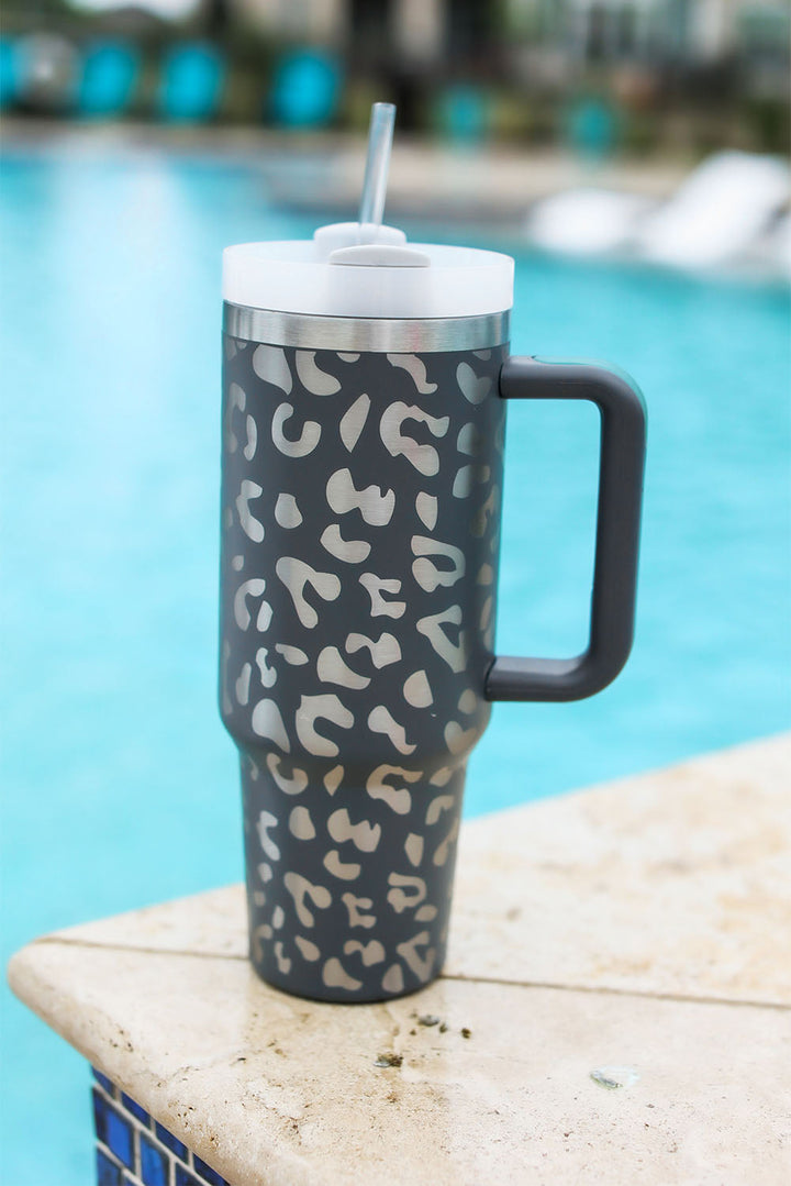 Tasse portable en acier inoxydable à imprimé léopard 40 oz avec poignée