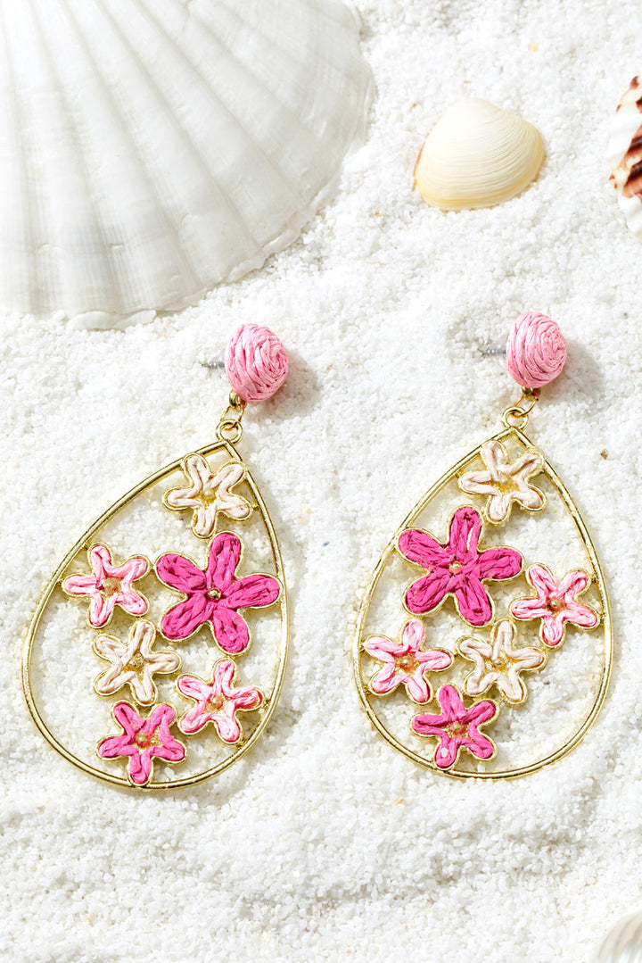 Geflochtene, vergoldete Wassertropfen-Ohrringe mit Blumenmotiv