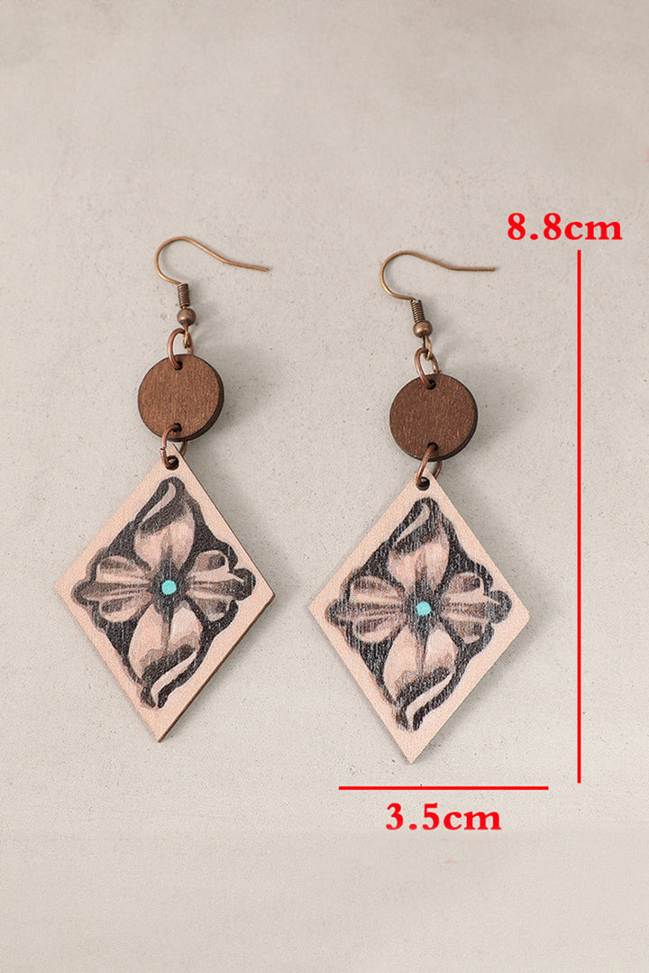 Boucles d'oreilles pendantes en bois à motif floral occidental