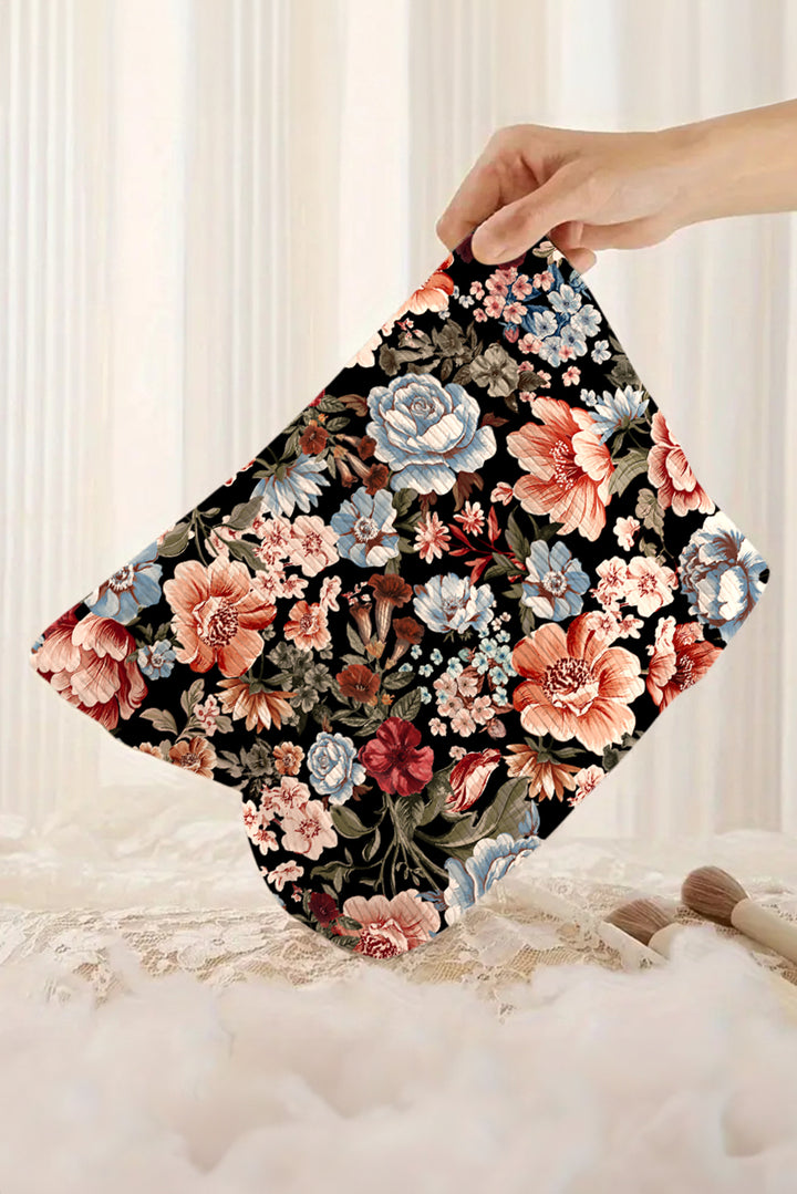 Flower Print Zipper Ribbed Corduroy Large Makeup Bag
