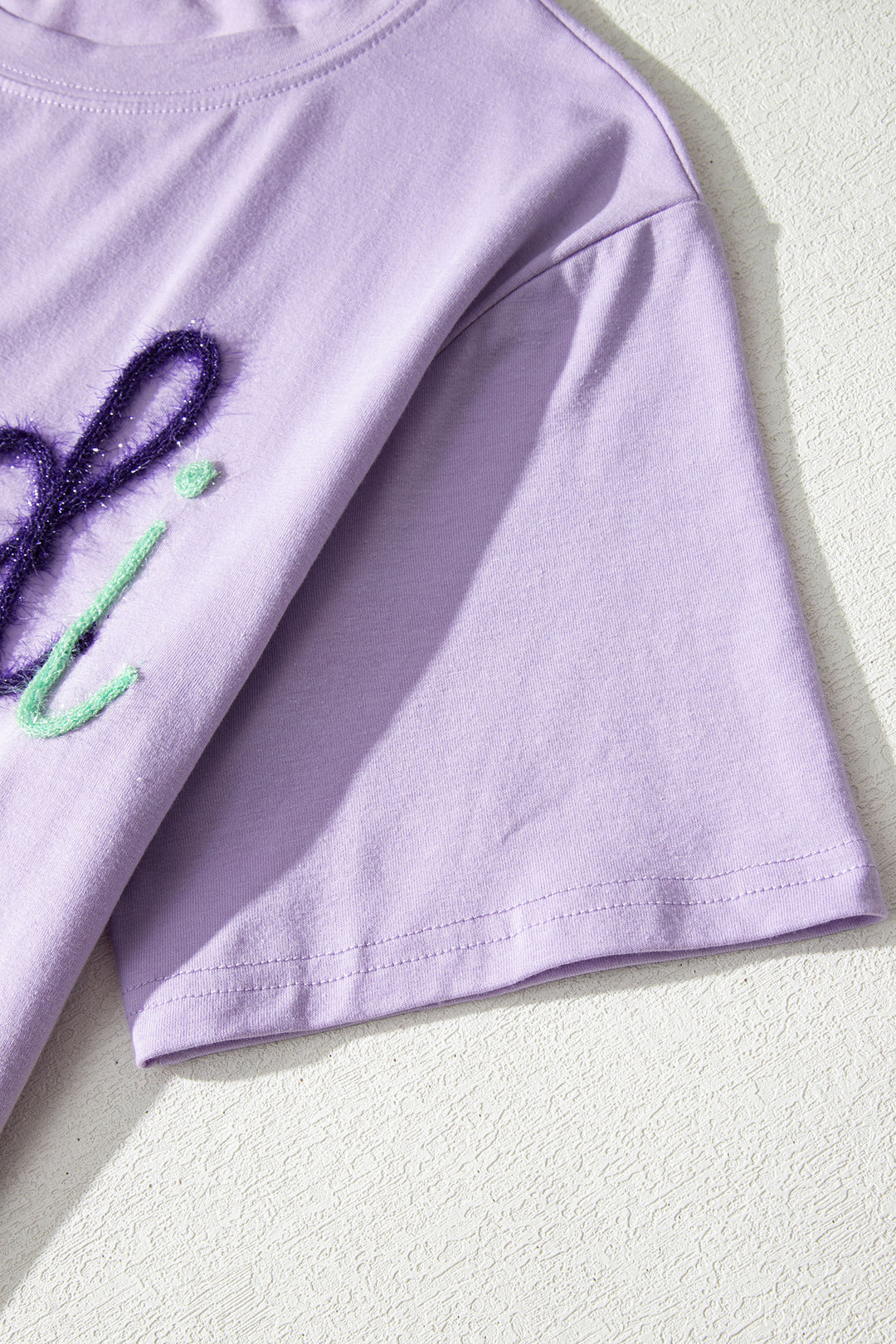 Lavendula Mardi Gras Tinsel Letter Graphic Loose T Shirt