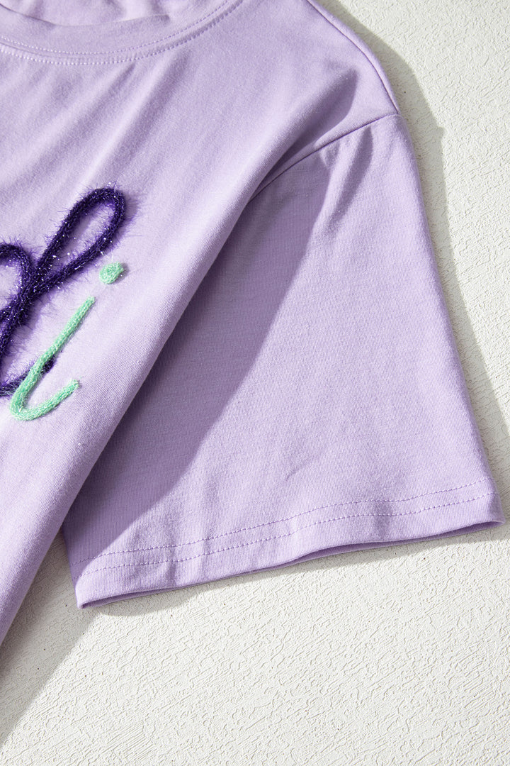 Lavendula Mardi Gras Tinsel Letter Graphic Loose T Shirt