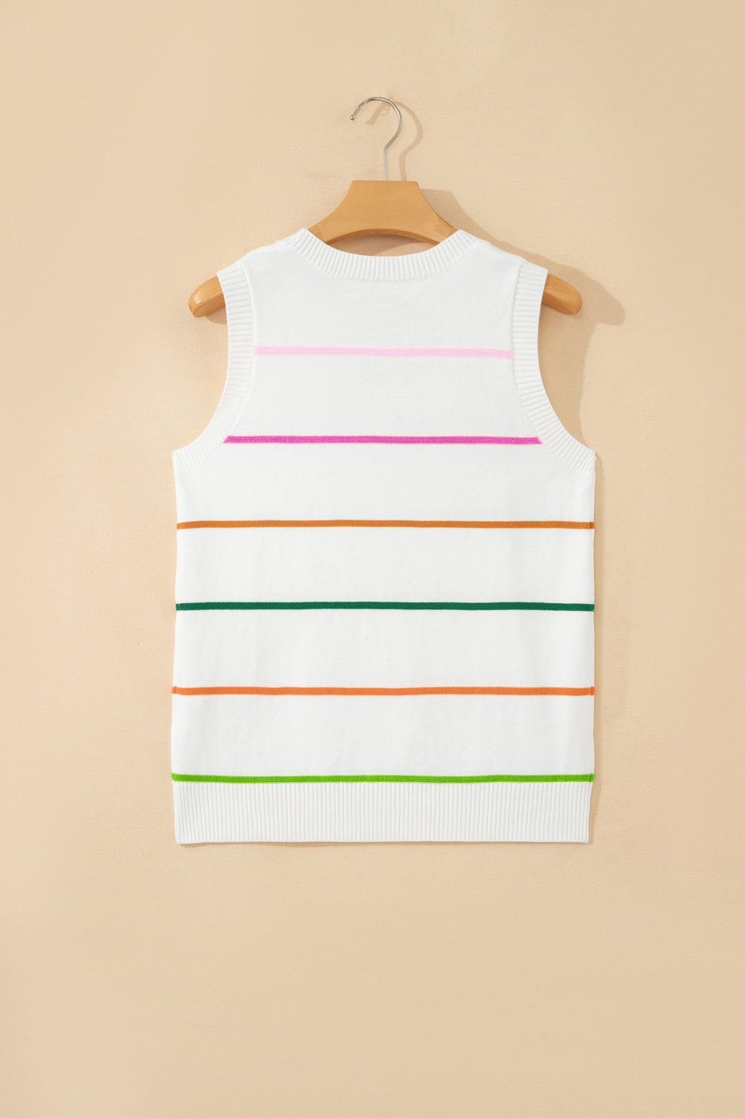 White Stripe Round Neck Knitted Sweater Tank