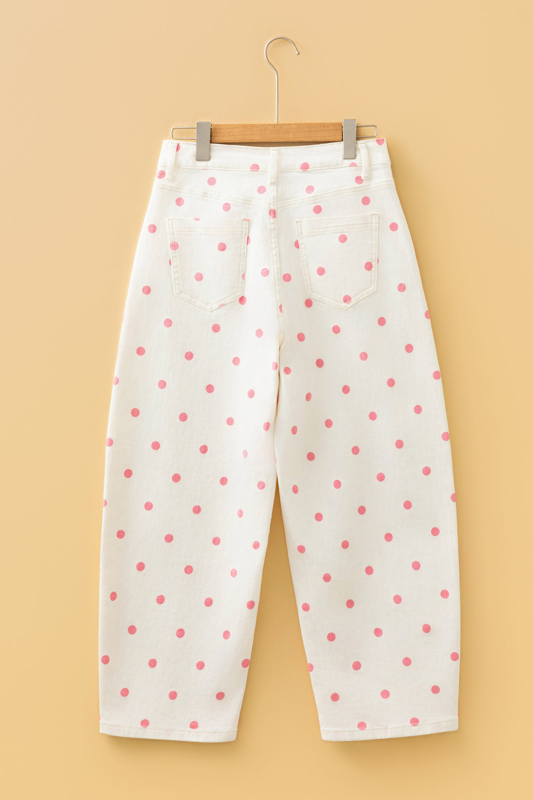 Pink Tailored Seam Polka Dot Print Barrel Casual Jeans