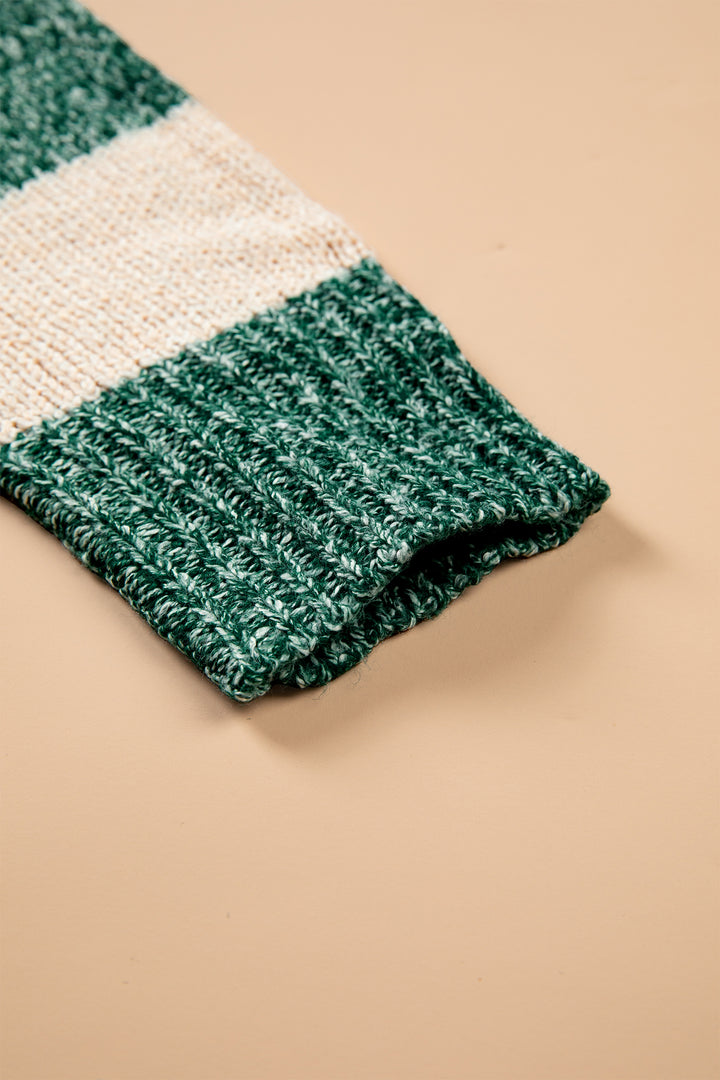 Green Stripe Colorblock Drop Shoulder Pullover Sweater