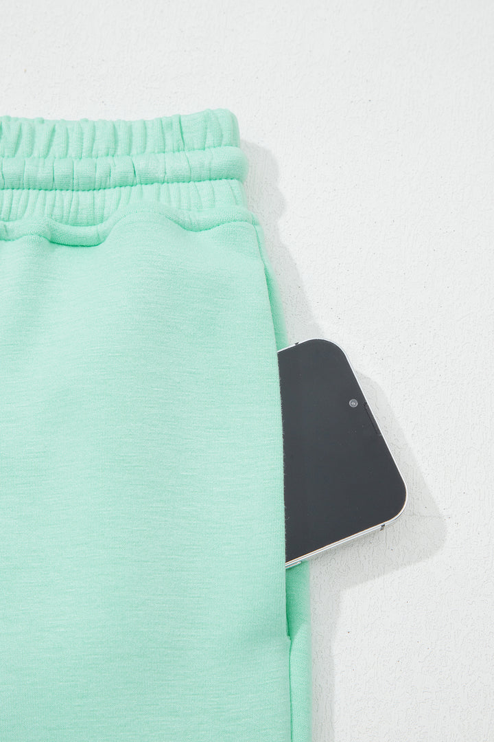 Moonlight Jade Drawstring Elastic Waistband Solid Color Two Piece Casual Set
