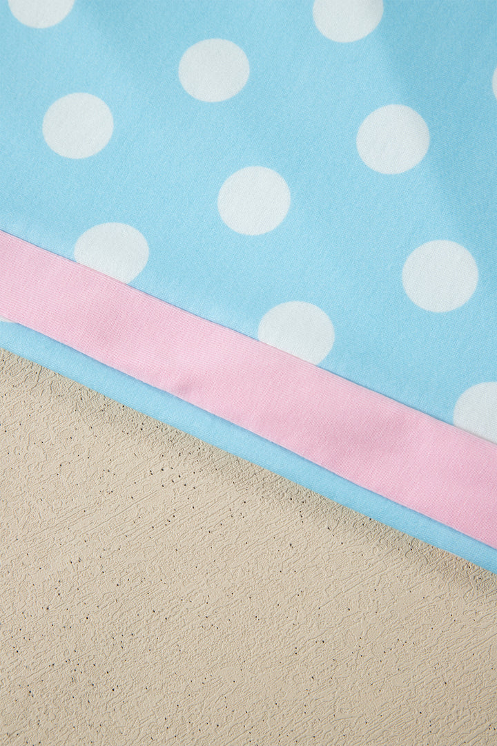 Sky Blue Polka Dot Short Sleeve Top and Pants Set