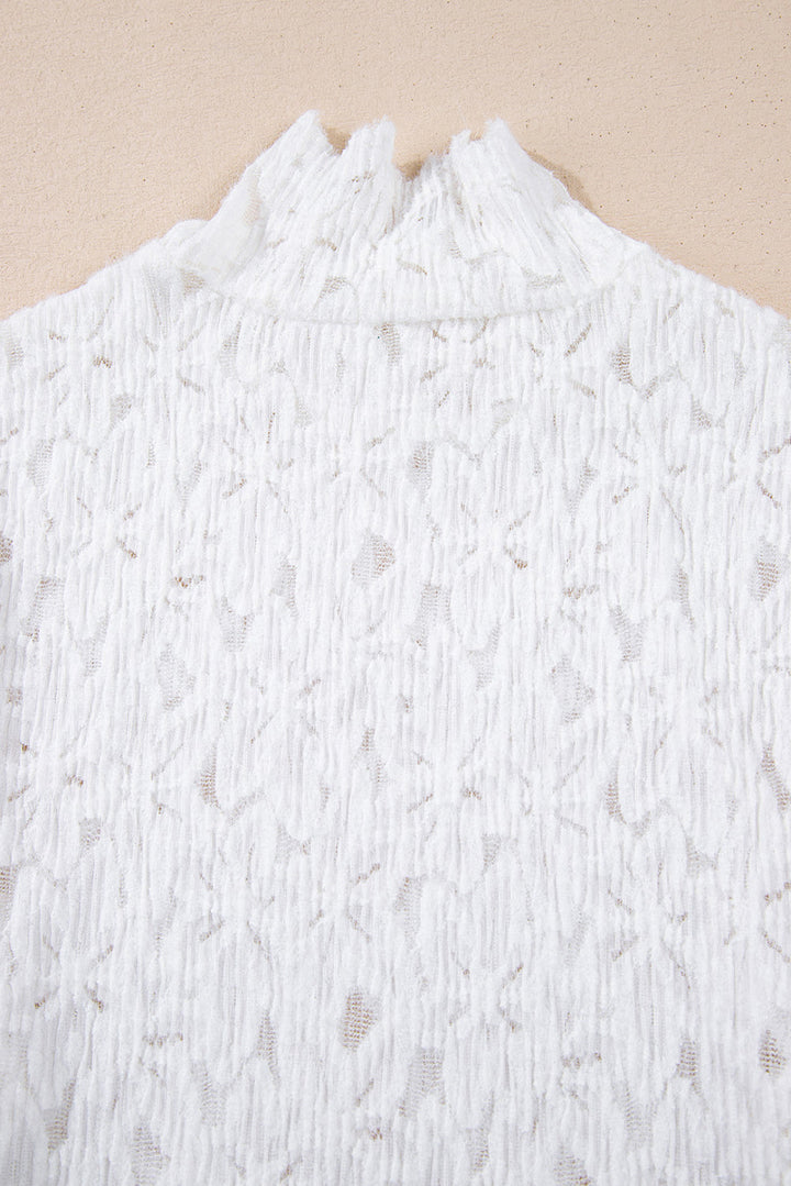 Flower Lace See Through Mock Neck Long Sleeve Top