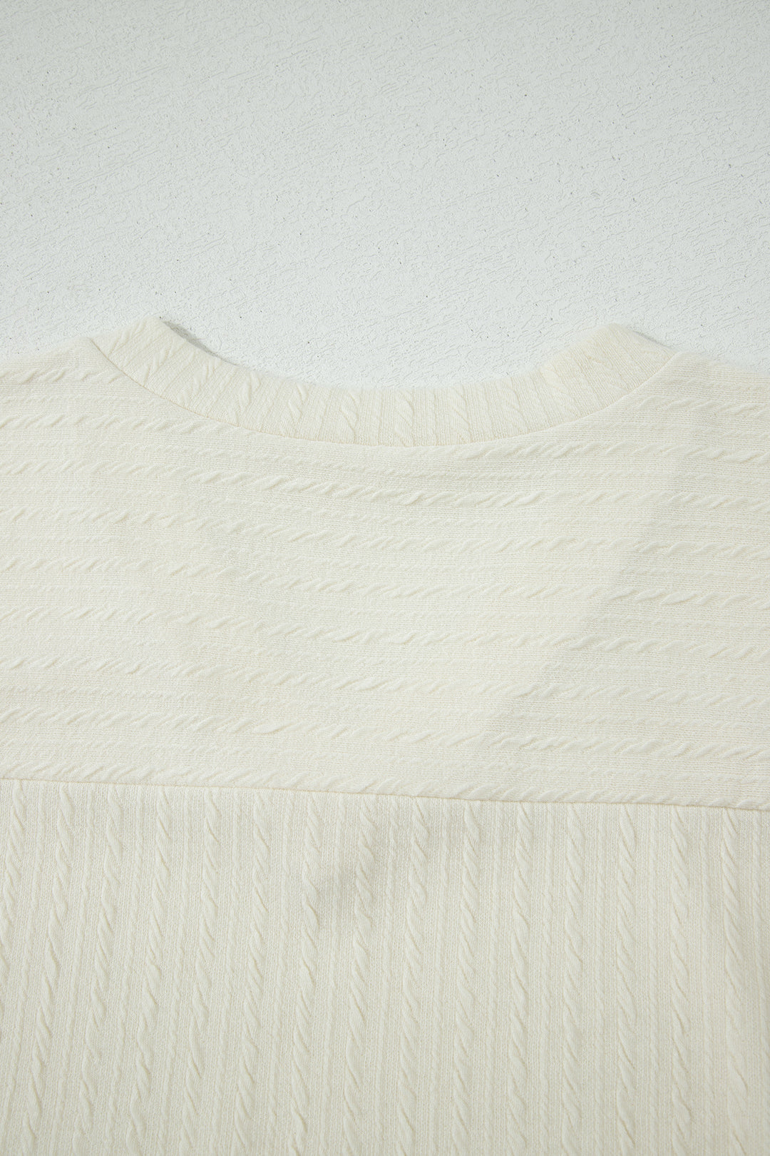 Beige Twisted Texture Knit V Neck T Shirt