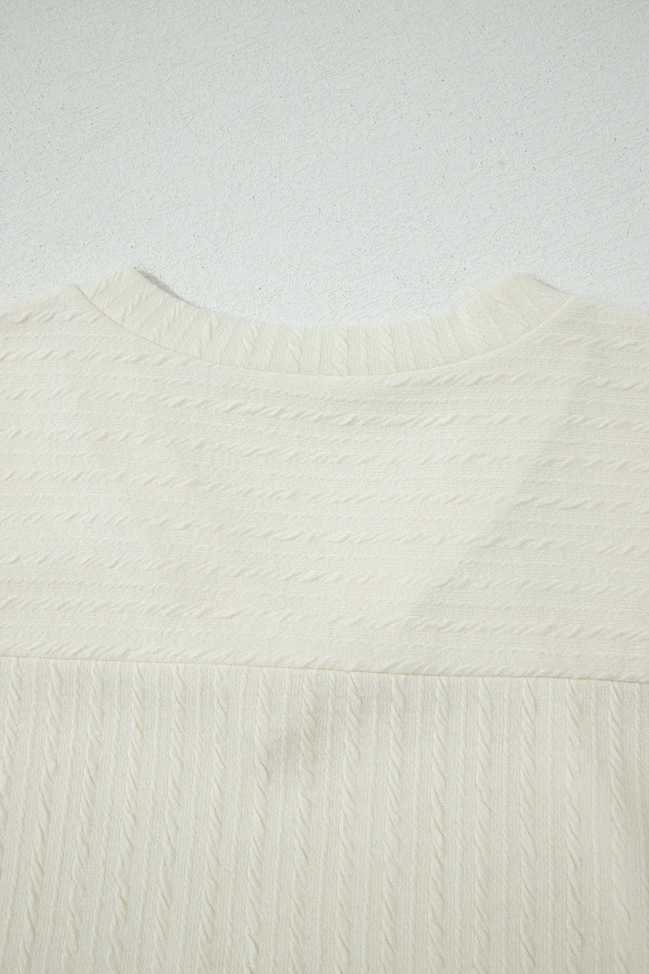 Beige Twisted Texture Knit V Neck T Shirt