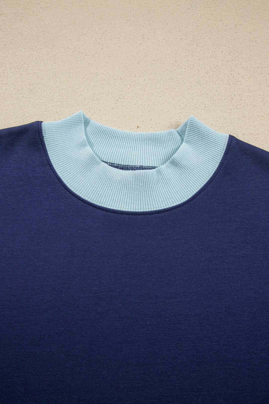 Dirty blue Colorblock Trim Crewneck Long Sleeve Pullover Sweatshirt