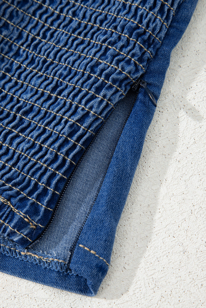 vintage bow front smocked back denim tube top