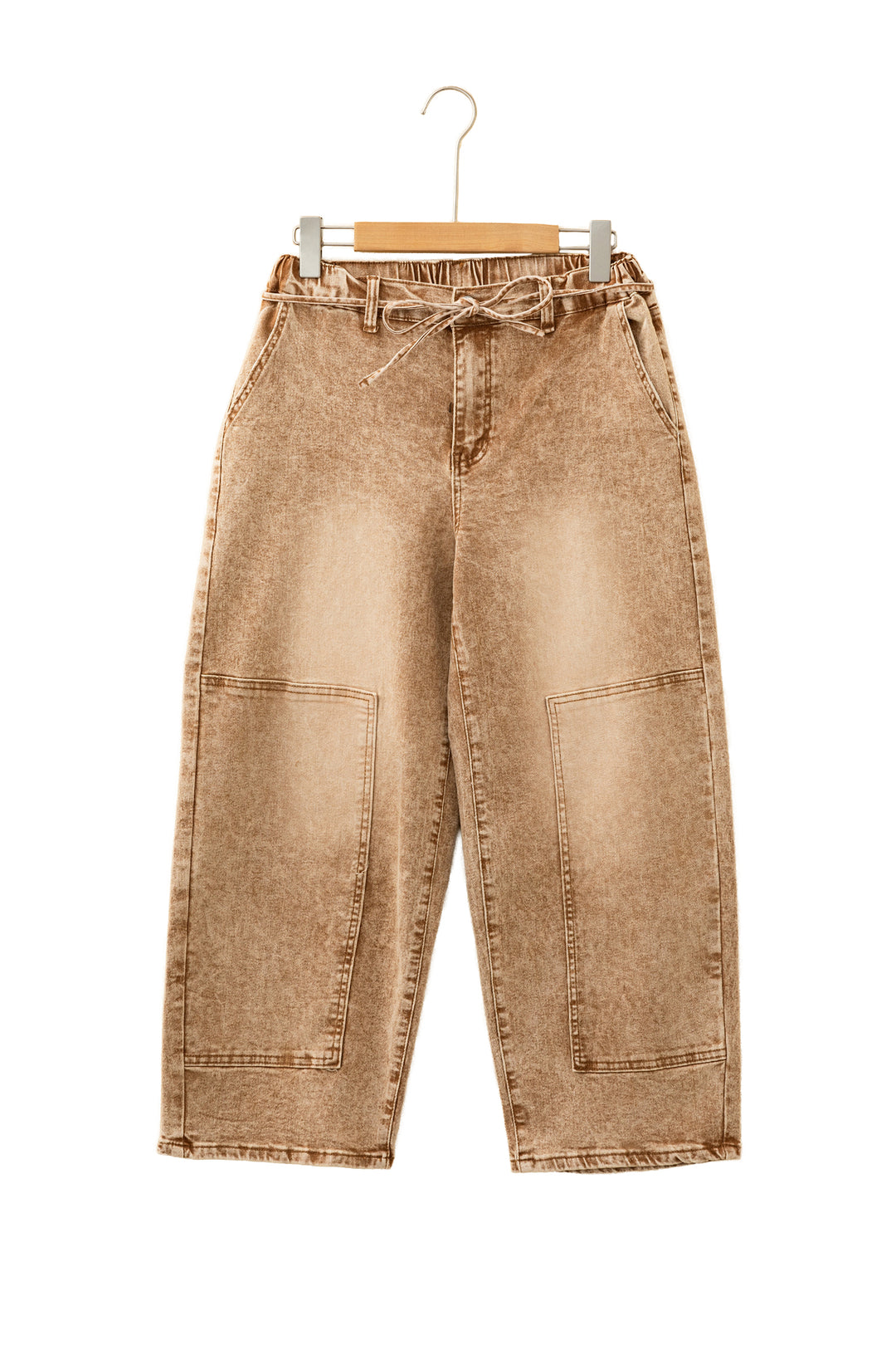 Smoke Gray Acid Wash Tie Waist Denim Pants