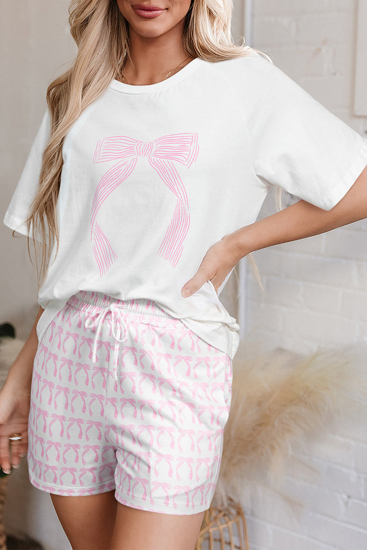 bow knot print loose fit two piece casual lounge set