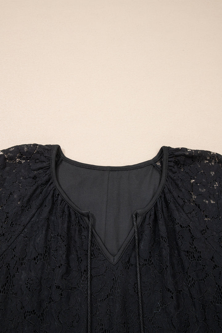 Floral Lace Overlay Tassel Tie Short Sleeve Beach Vacation Loose Maxi Dress