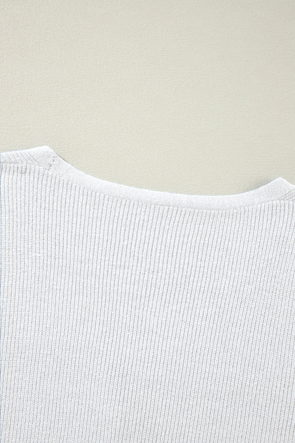 White Lightweight Ribbed Knit Button Front V Neck Cardigan
