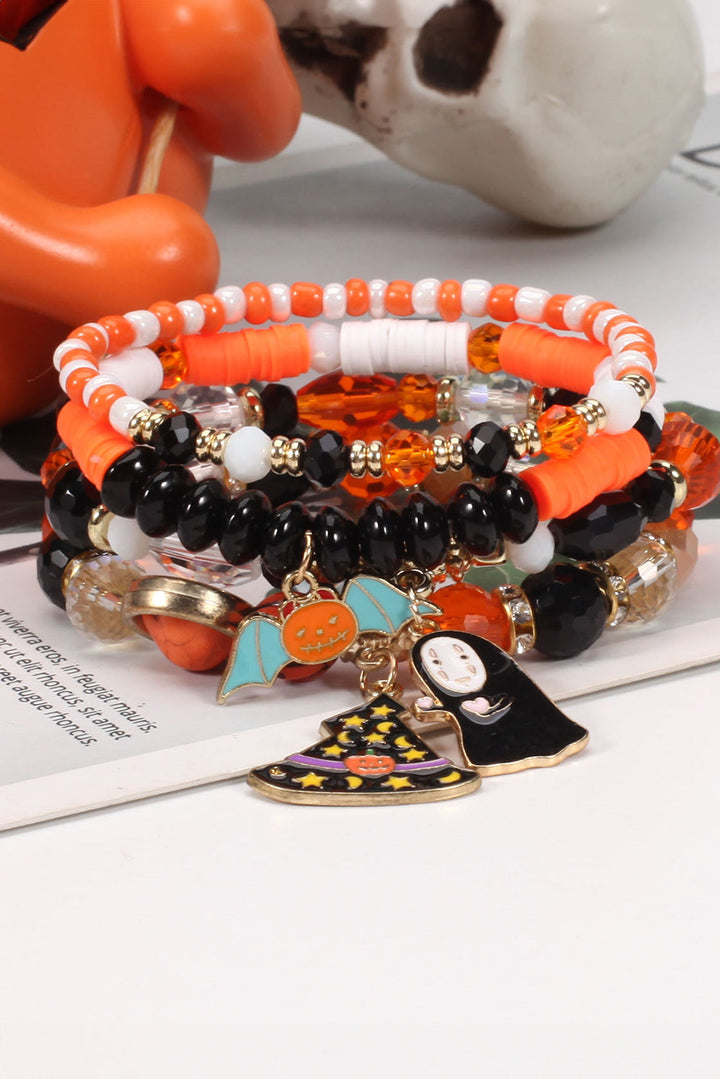 Halloween Kürbis Geist Anhänger Lagen Perlen Armband Set