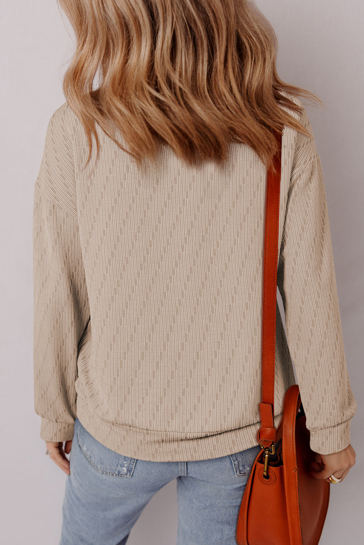 Solid Color Textured Long Sleeve Top