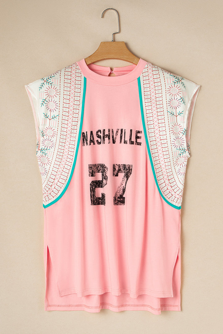 Vintage Nashville Printed Patchwork Tank Top