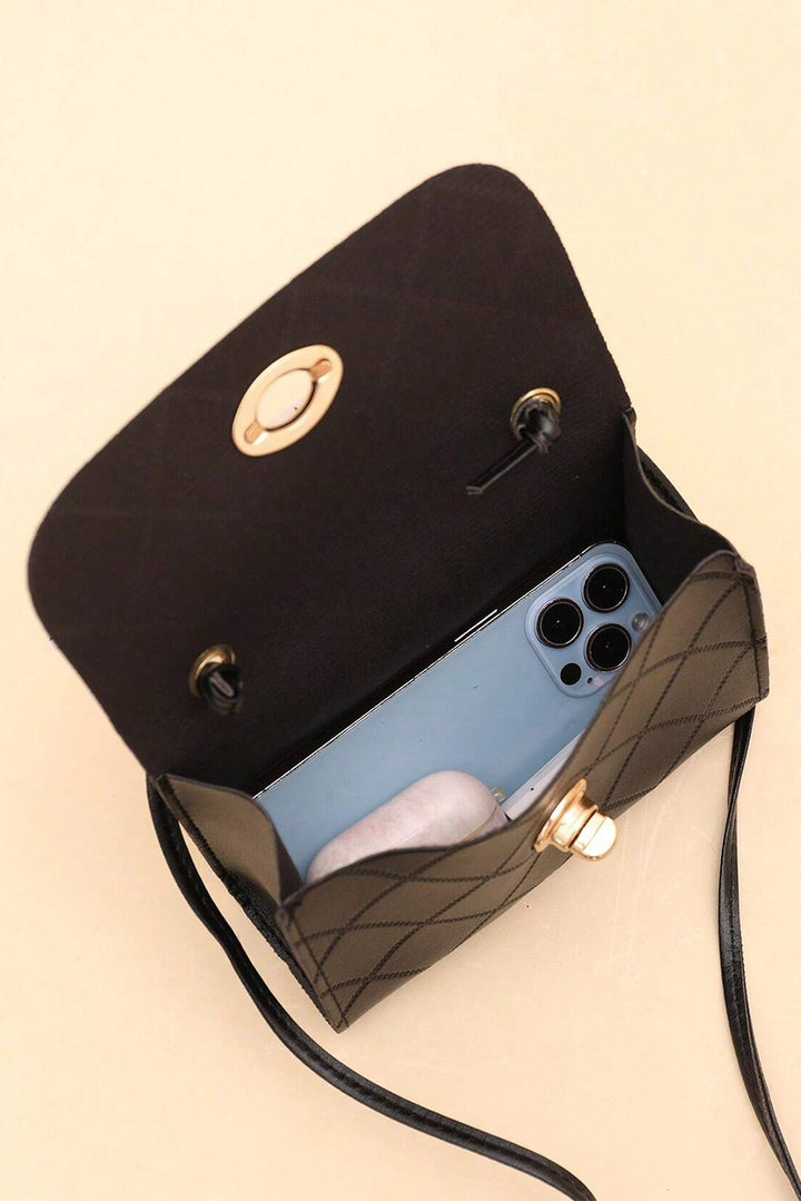 PU Leather Diamond Pattern Messenger Bag