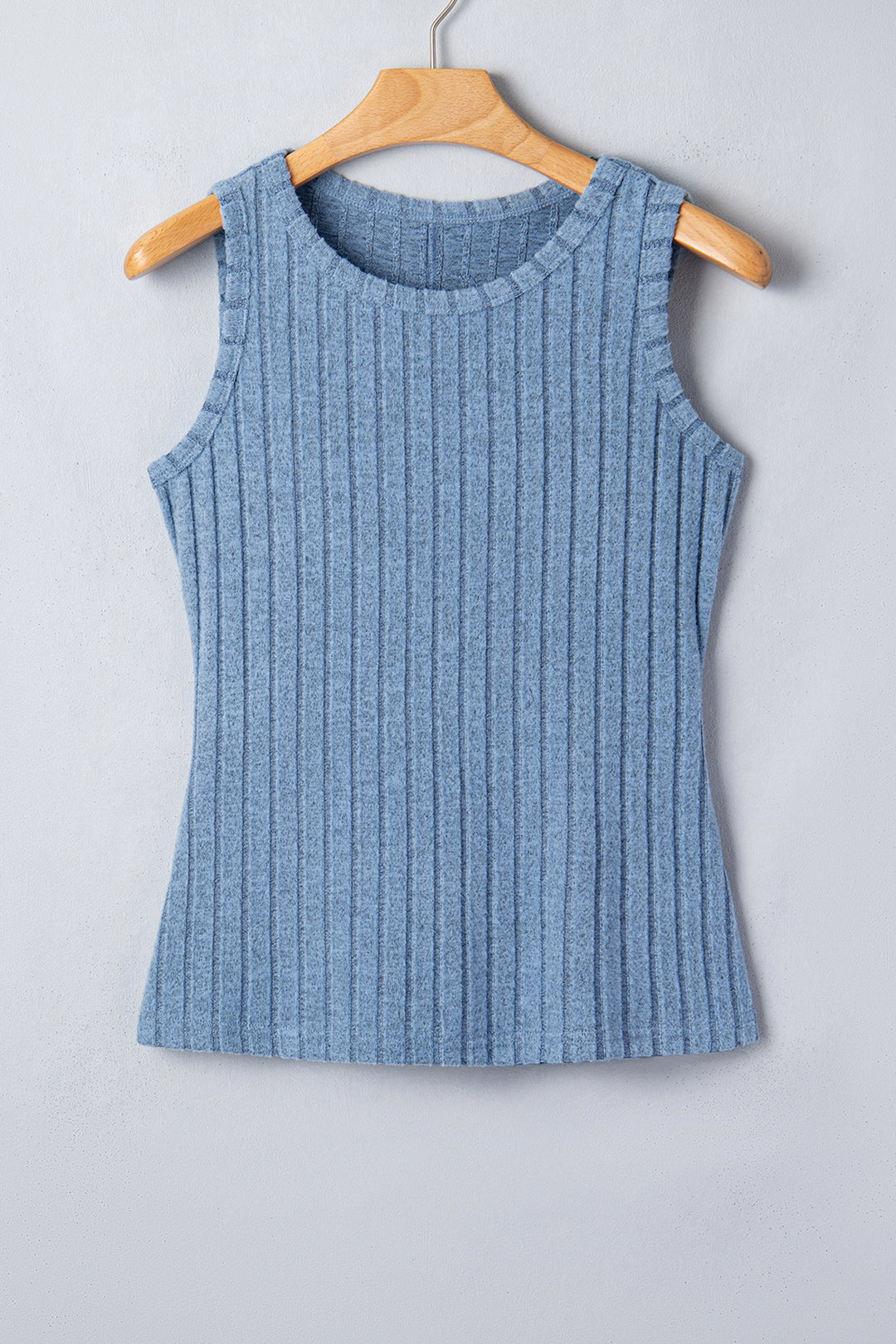 Sky Blue Slim Ribbed Mineral Wash Tank Top