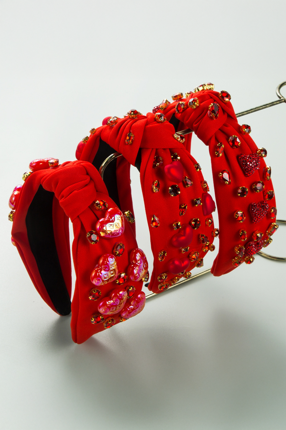 Serre-tête large noué en forme de cœur avec strass et verre