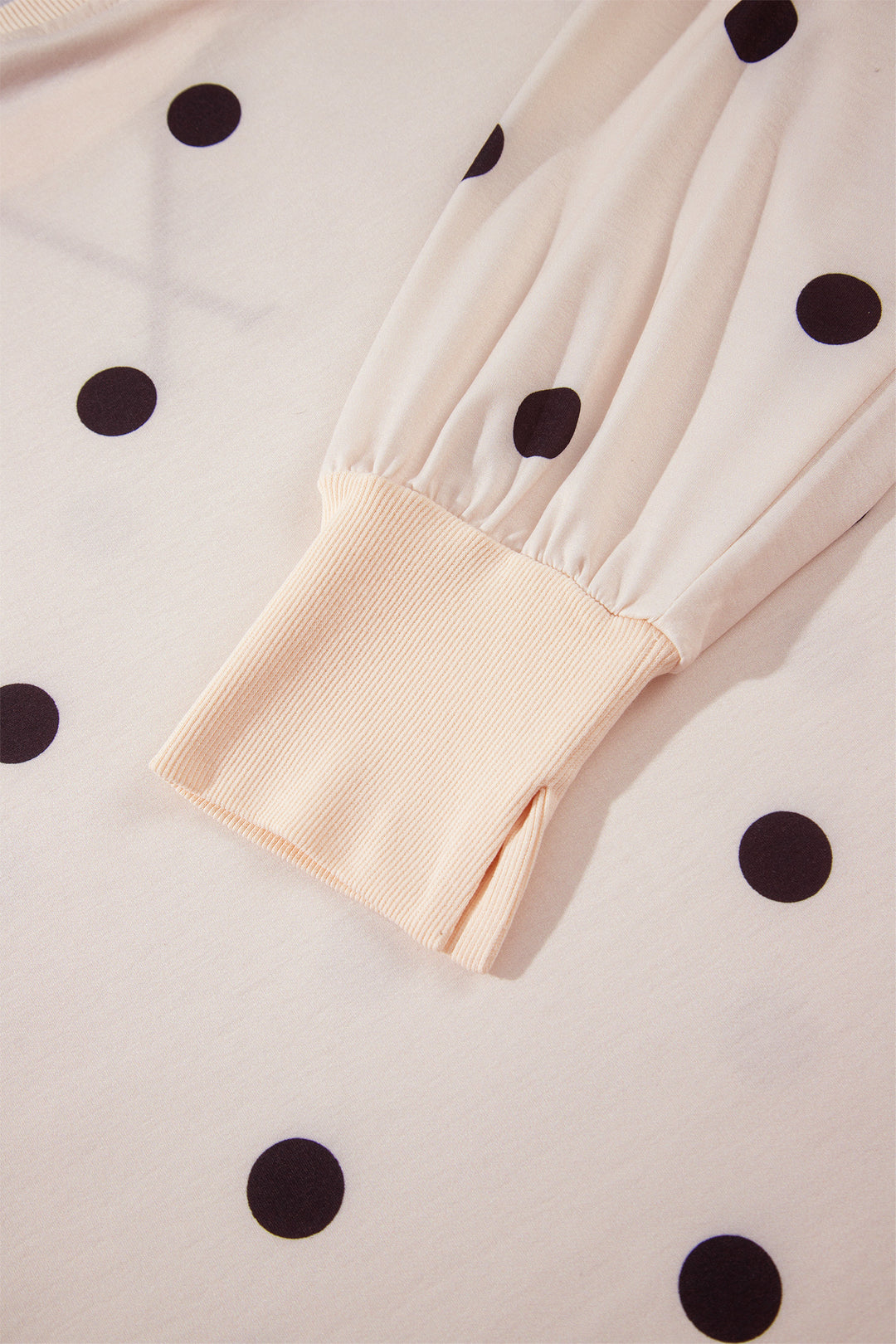 Beige Round Neck Long Sleeve Polka Dot Plus Size Top