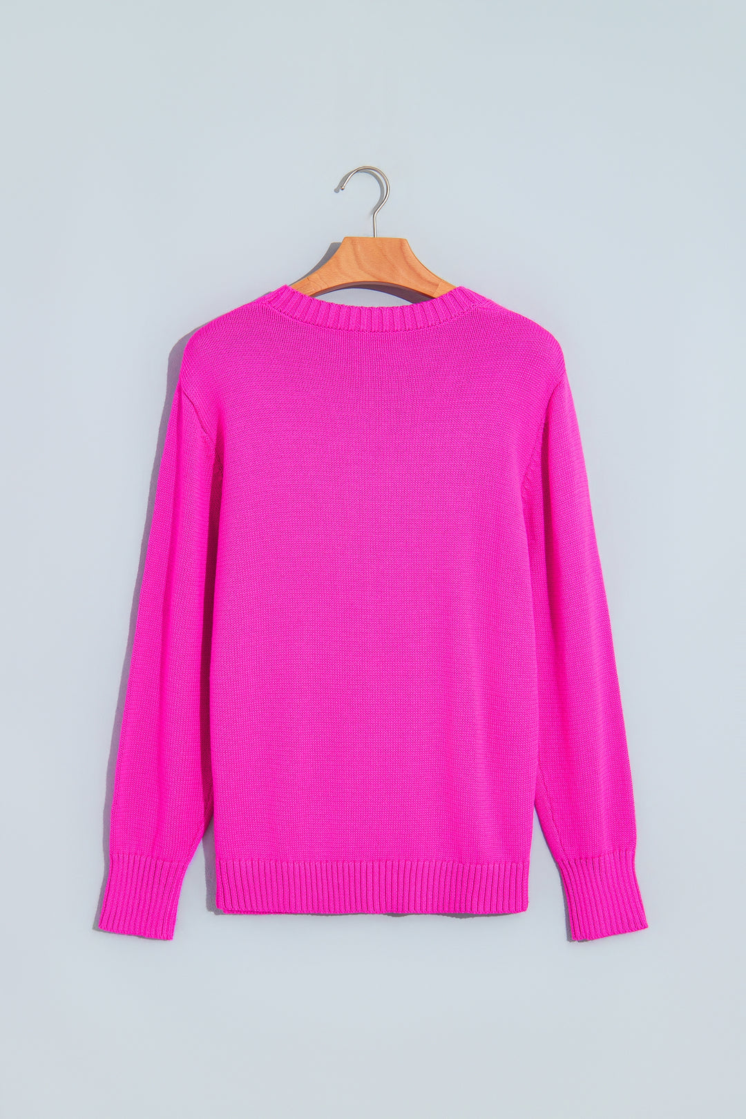 Rose Red Merry Print Ribbed Trim Round Neck Loose Fit Sweater