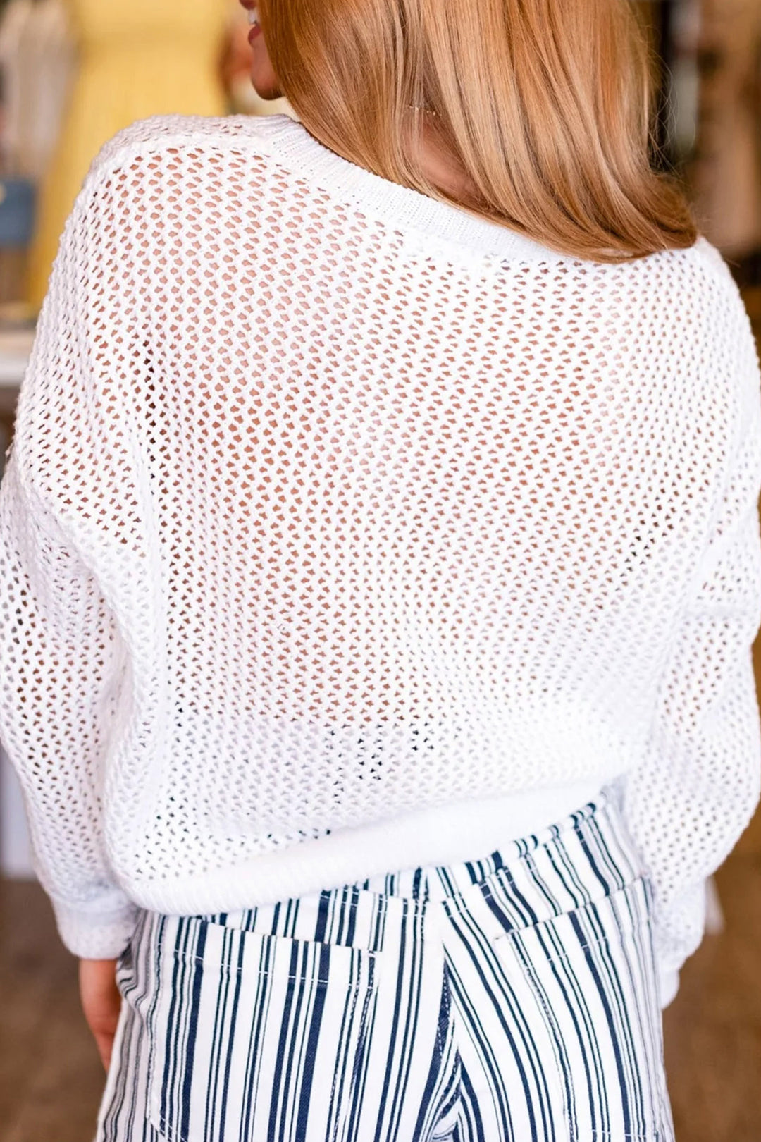 White Chenille BEACH Lettering Hollow Out Knit Sweater