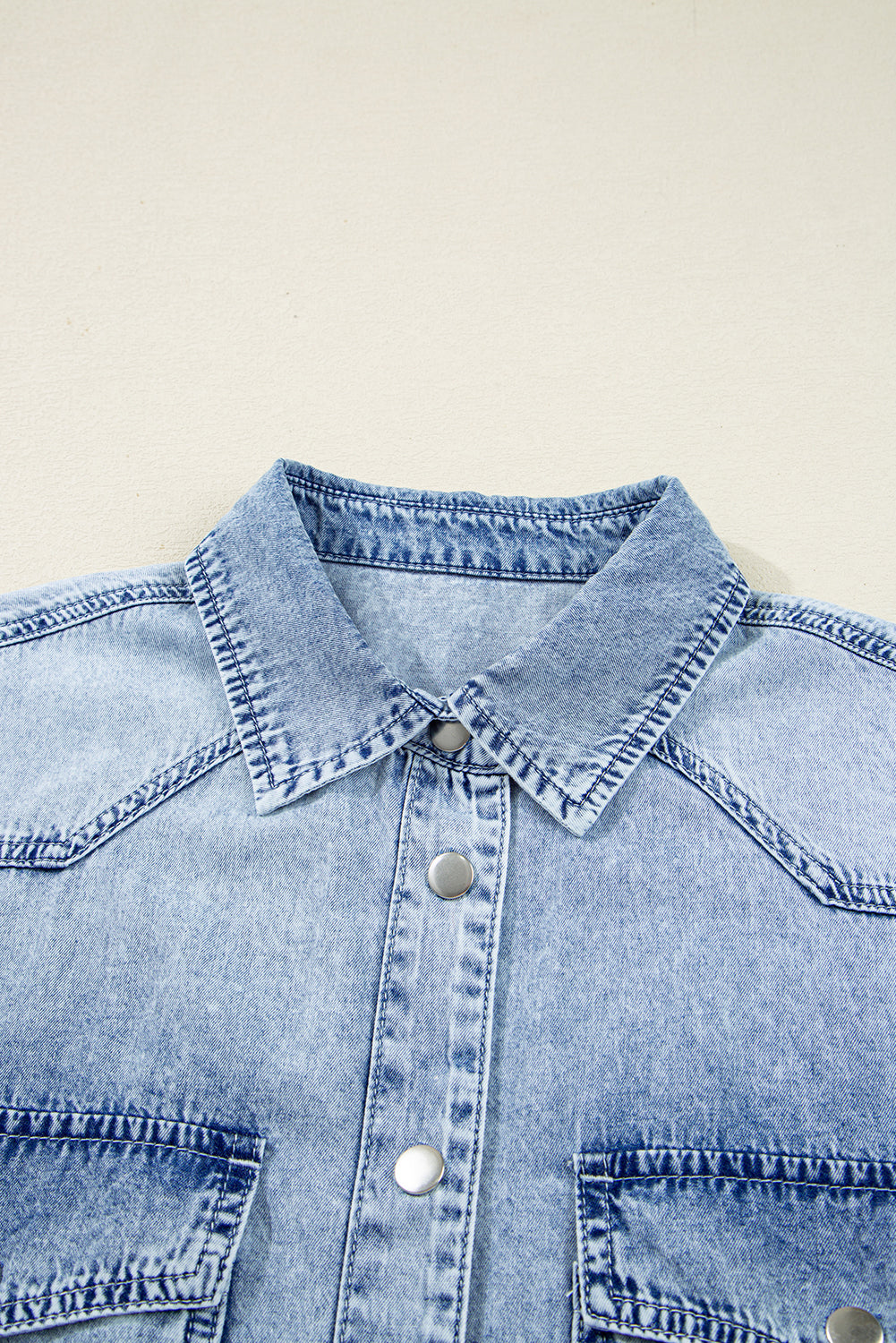 Chest Pocket Raw Hem Denim Loose Shirt Dress