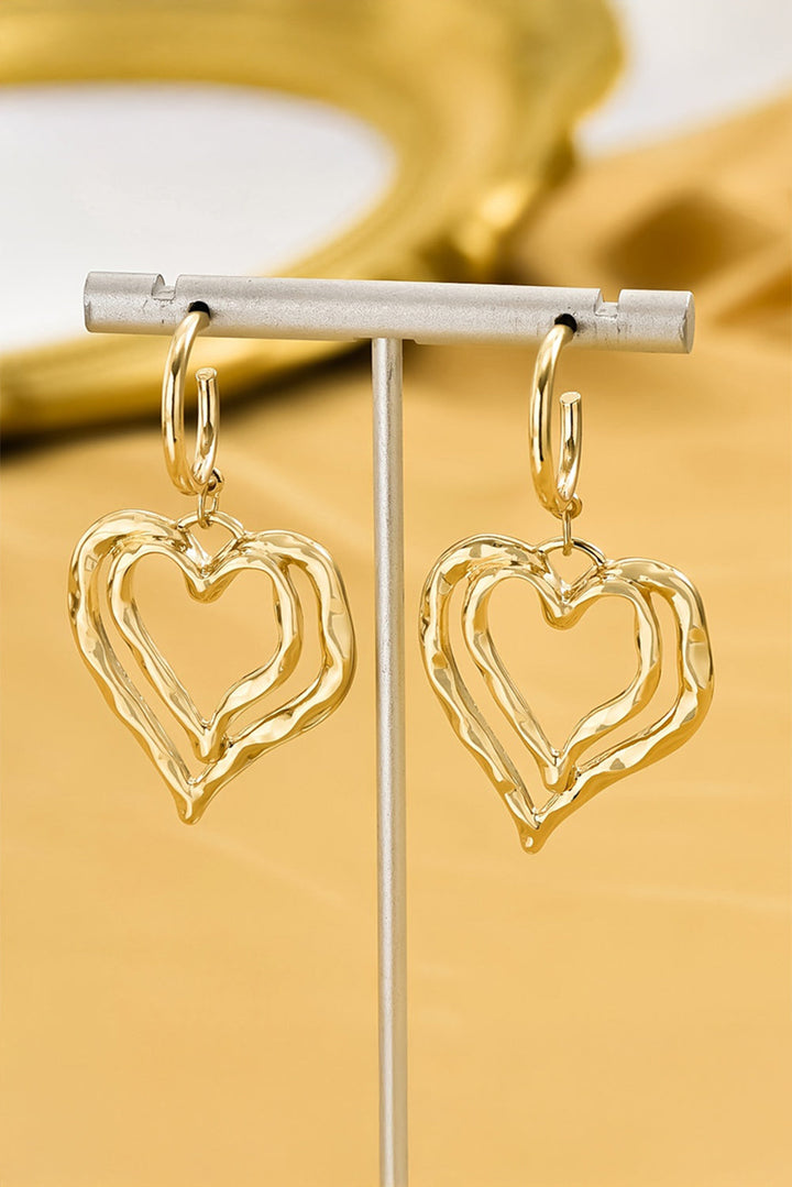 Boucles d'oreilles pendantes en alliage plaqué en forme de double cœur