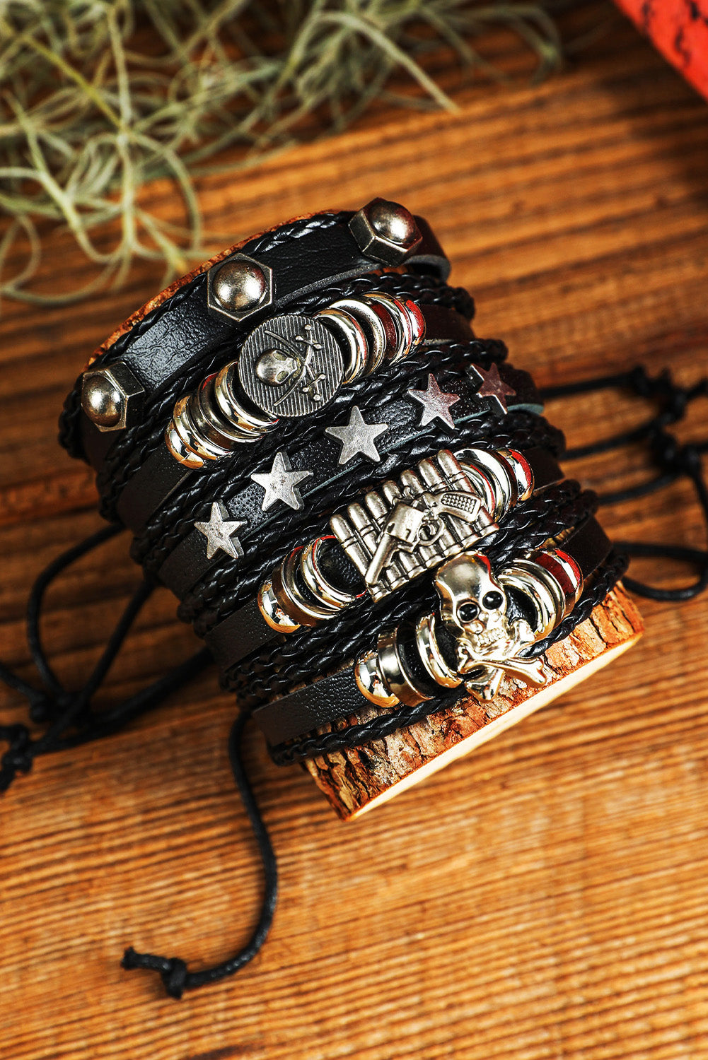 Ensemble de bracelets en cuir PU avec motif tête de mort et étoile