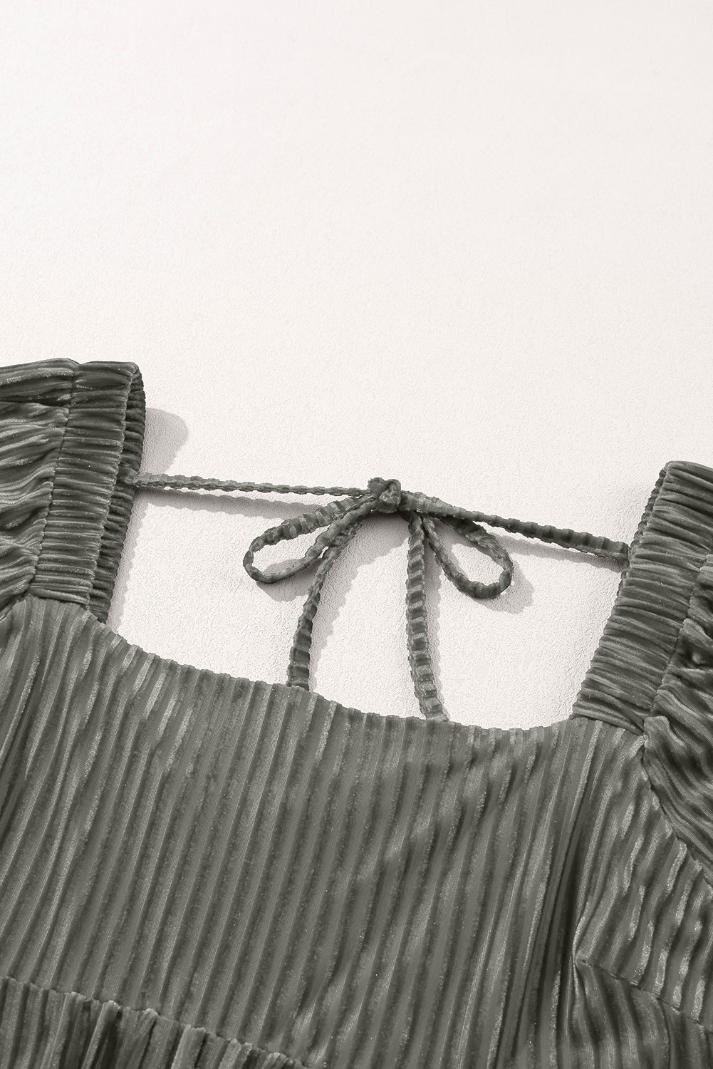 Gray Tie Back Square Neck Velvet Babydoll Dress